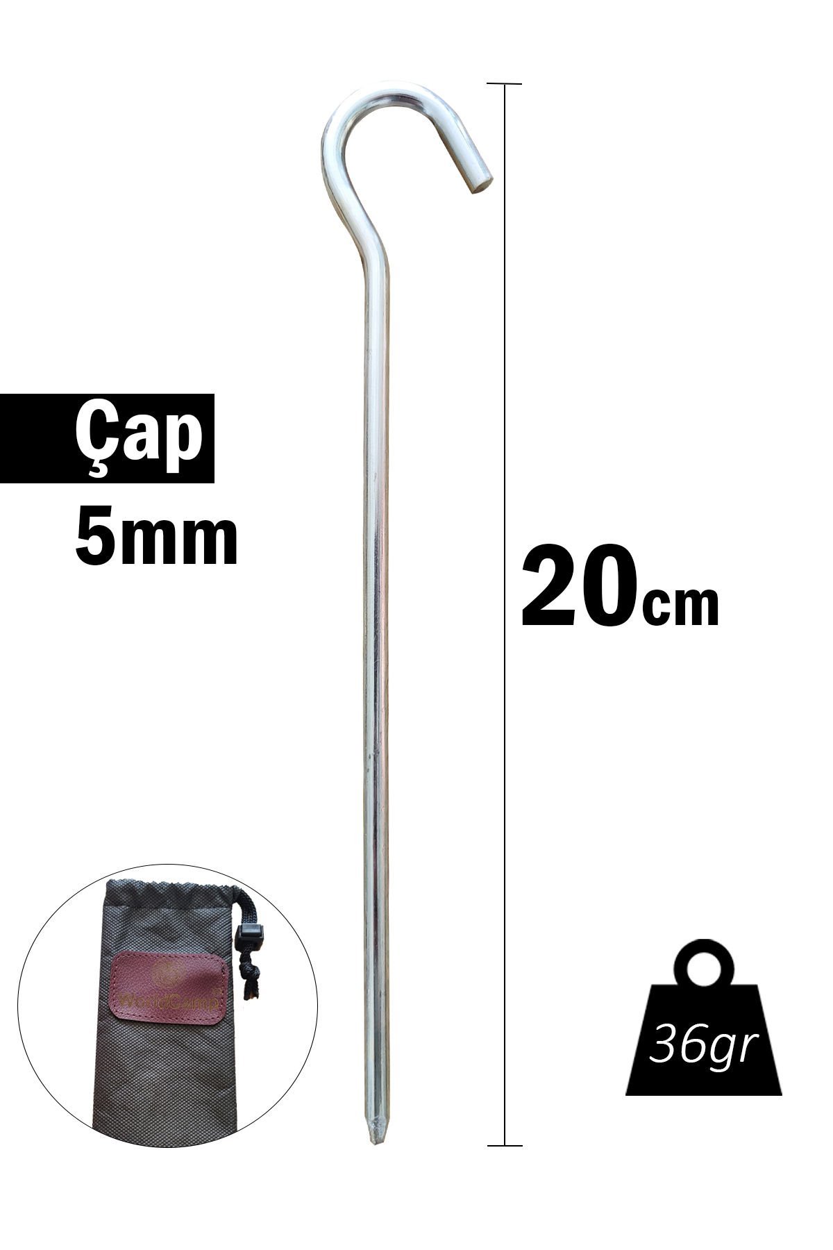 Çadır Tarp Kazığı 5mm 20cm Galvanizli 6 Adet