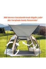 SHUFA Tam Otomatik Su Ve Rüzgar Geçirmez Gölgelikli Altıgen Aile Çadırı 280x240x155 Cm BEJ