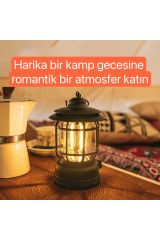 SHUFA Nostaljik Işığı Ayarlanabilir USB Şarjlı Ledli Haki Kamp Lambası