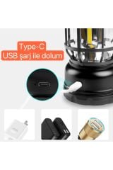 SHUFA Nostaljik Işığı Ayarlanabilir USB Şarjlı Ledli Haki Kamp Lambası