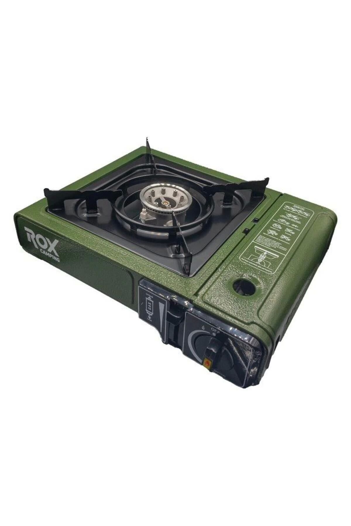 Camping 0188 Tekli Portatif Kamp Ocak - Haki Yeşil, Rüzgarlıklı, Ekstra Gaz Girişli