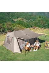 Çift katmanlı zirve tasarımlı dört mevsim çadırı, 16.3 metrekare, dış ölçüler: 430*380*220 cm.