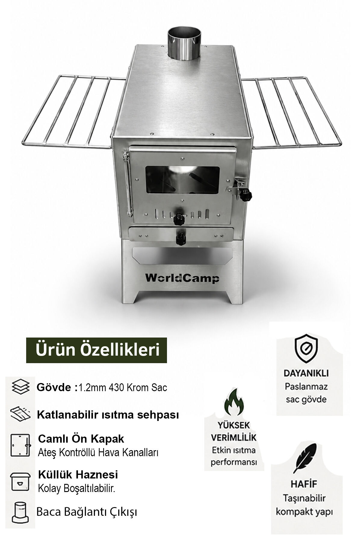 Krom Lüks Çadır Sobası