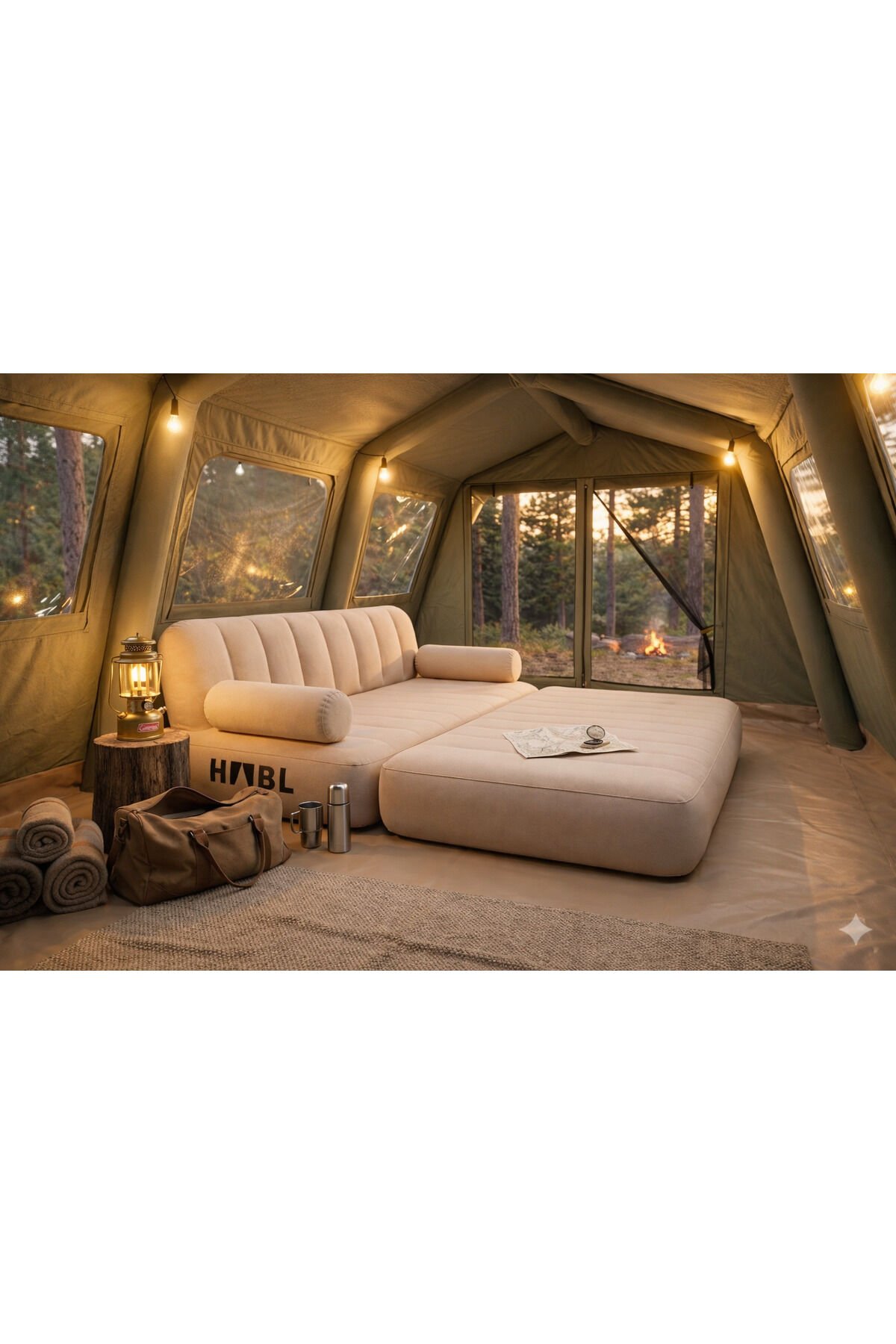 Çift Kişilik 2’si 1 Arada Kendi Kendine Şişen Şarjlı Şişme Koltuk ve Yatak 190x150x65cm