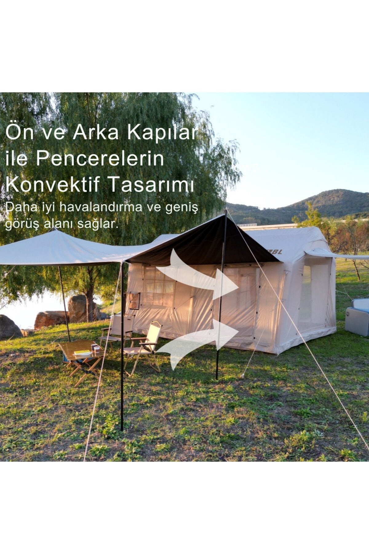 12 Kişilik 12m2 Tenteli,Çift Odalı 420D Sertifikalı Oxford Kumaş 4 Mevsim Şişme Çadır 400*360*220cm