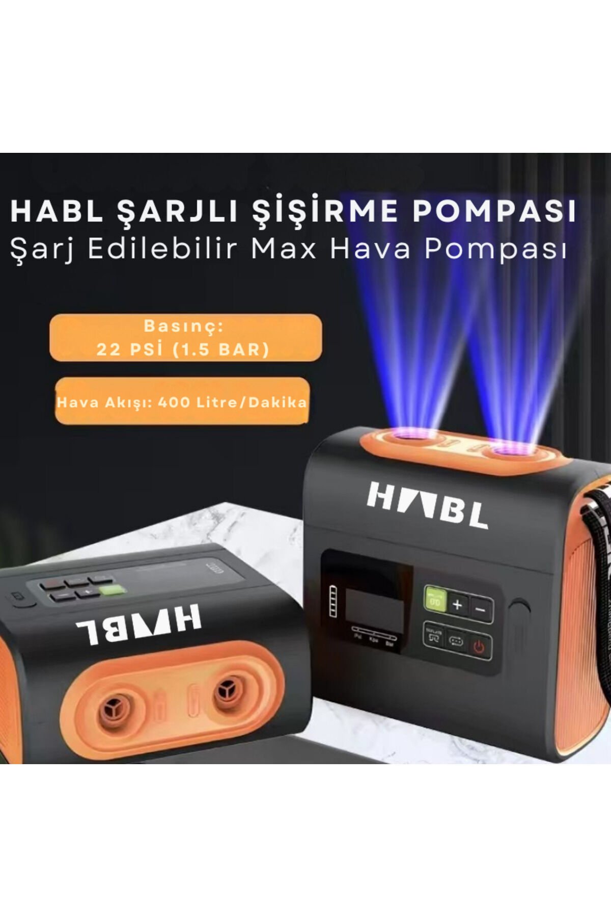 Şarjlı Dijital Şişirme Pompası 22PSI (1.5 BAR)-(Şişme Çadır/Paddle Board/Şişme Yatak vb. uygundur.)