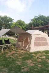 6 Kişilik Tenteli 4 Mevsim Su Geçirmez Şişme Kamp Çadırı 260x220x190 CM
